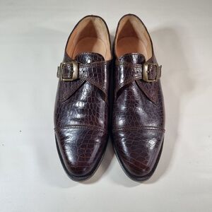 HERA Brown Croc-Embossed Leather Monk Strap Shoes – Elegant Dress Shoes